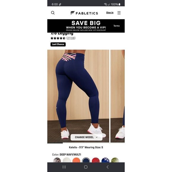 New XS Fabletic Navy Blue Boost PowerHold Kessler II High Waist 7/8 Leggings - Picture 1 of 8